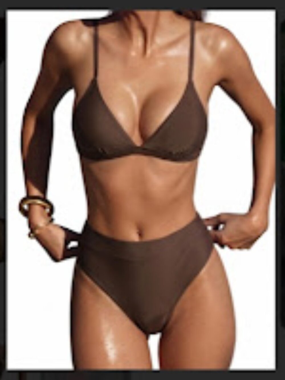 NEW SUUKSESS Women's Triangle Bikini Set - Deep Brown (Size Medium)